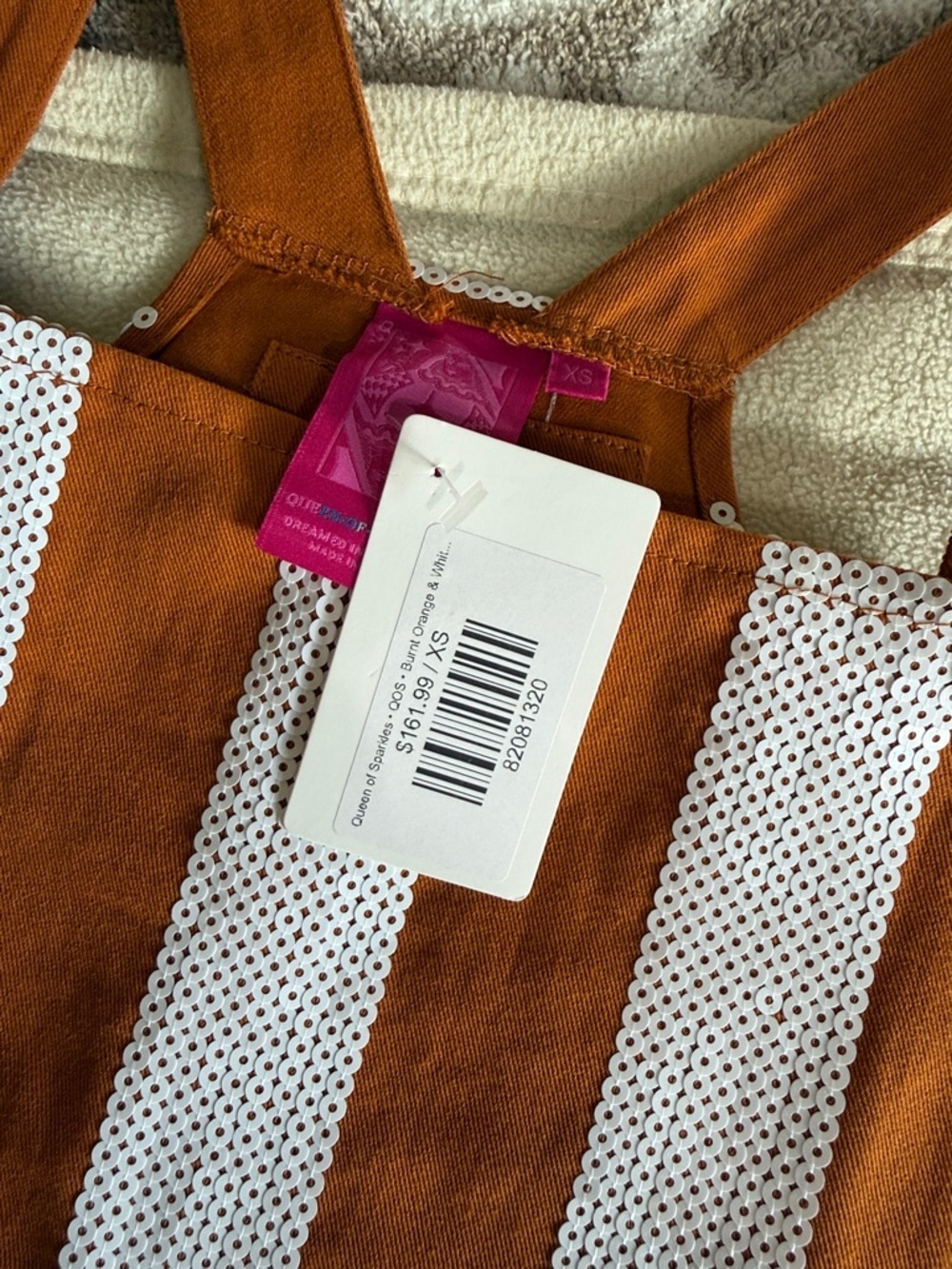 QUEEN OF SPARKLES Rust Orange and White Striped Pinafore Dress Xs Texas - Picture 7 of 9